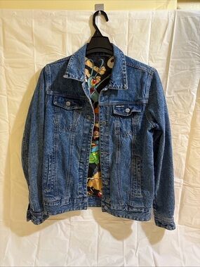 Members Only Blue Denim-Style Lightweight Jacket with Printed Lining